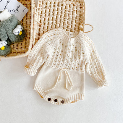 Baby Girl Knitted Hollow Waist Girdle with Long Sleeves