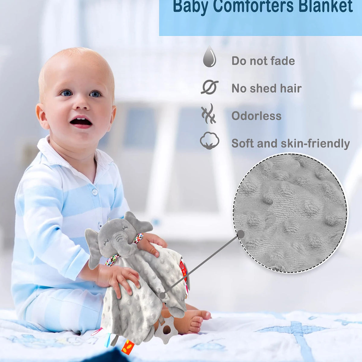 Elephant Baby Soft Soothing blanket with rattle