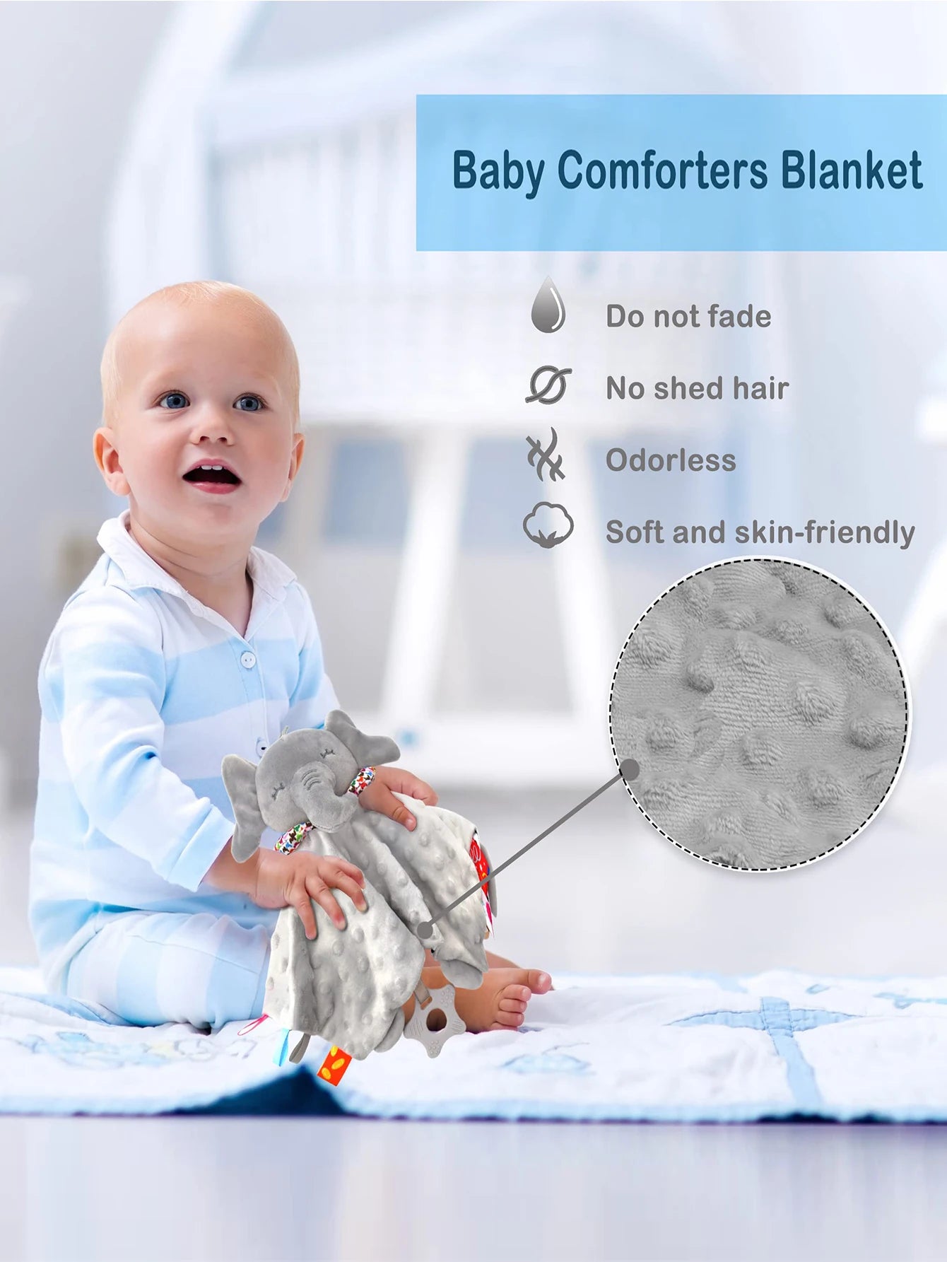 Elephant Baby Soft Soothing blanket with rattle