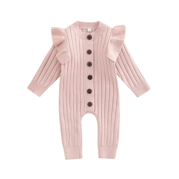 Autumn Infant baby Romper Cotton Knit Long Sleeve Ruffle Solid Color Girls Jumpsuits Newborn Girls Outfit Baby Clothes