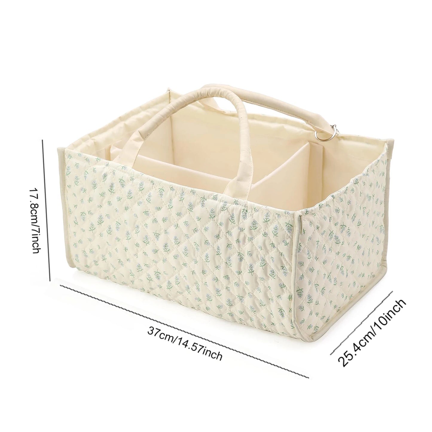 Baby Diaper Caddy Organizer with Dividers Portable Floral Quilted Foldable Nursery Storage Basket for Car Travel Newborn Items