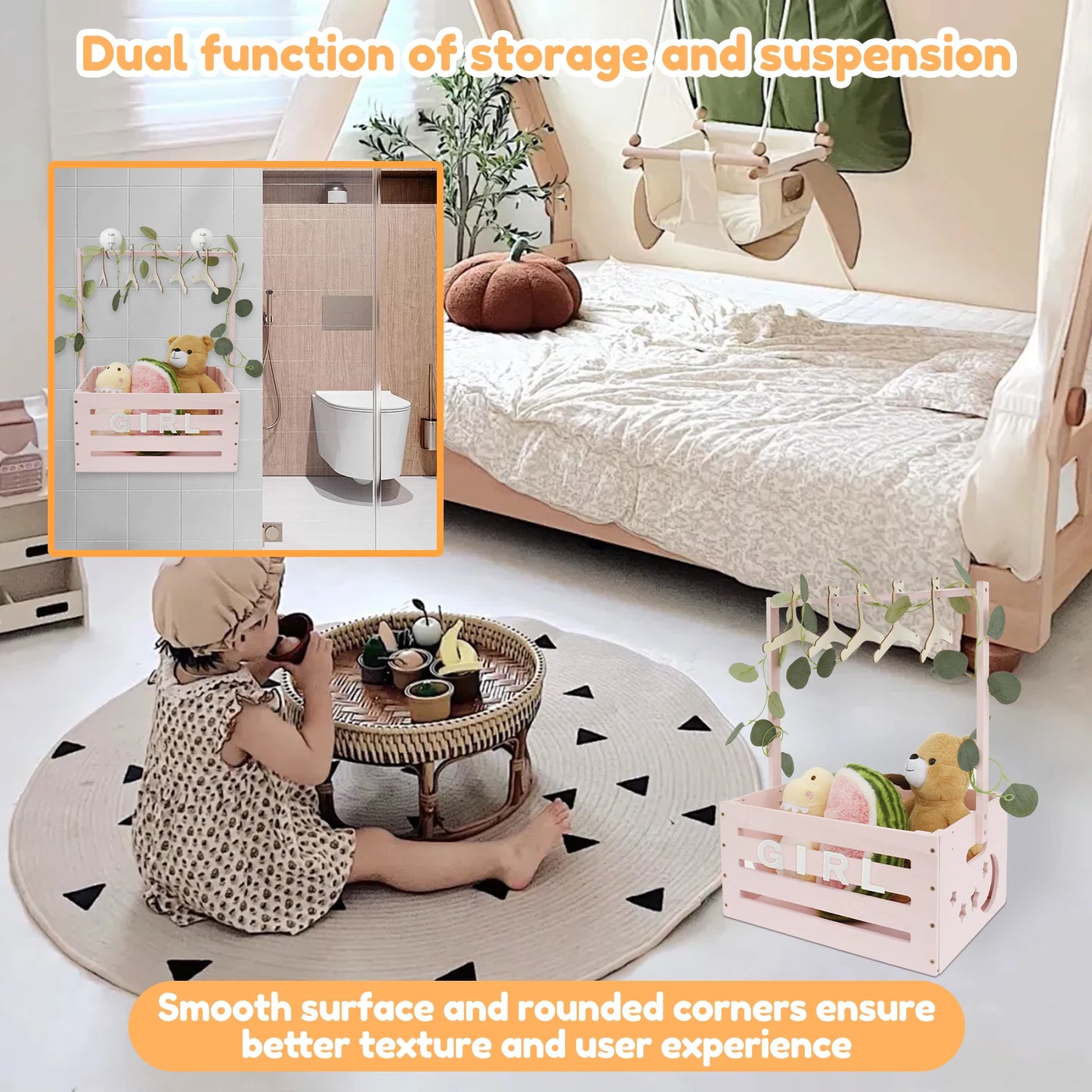 Wood Baby Decorative Storage Basket