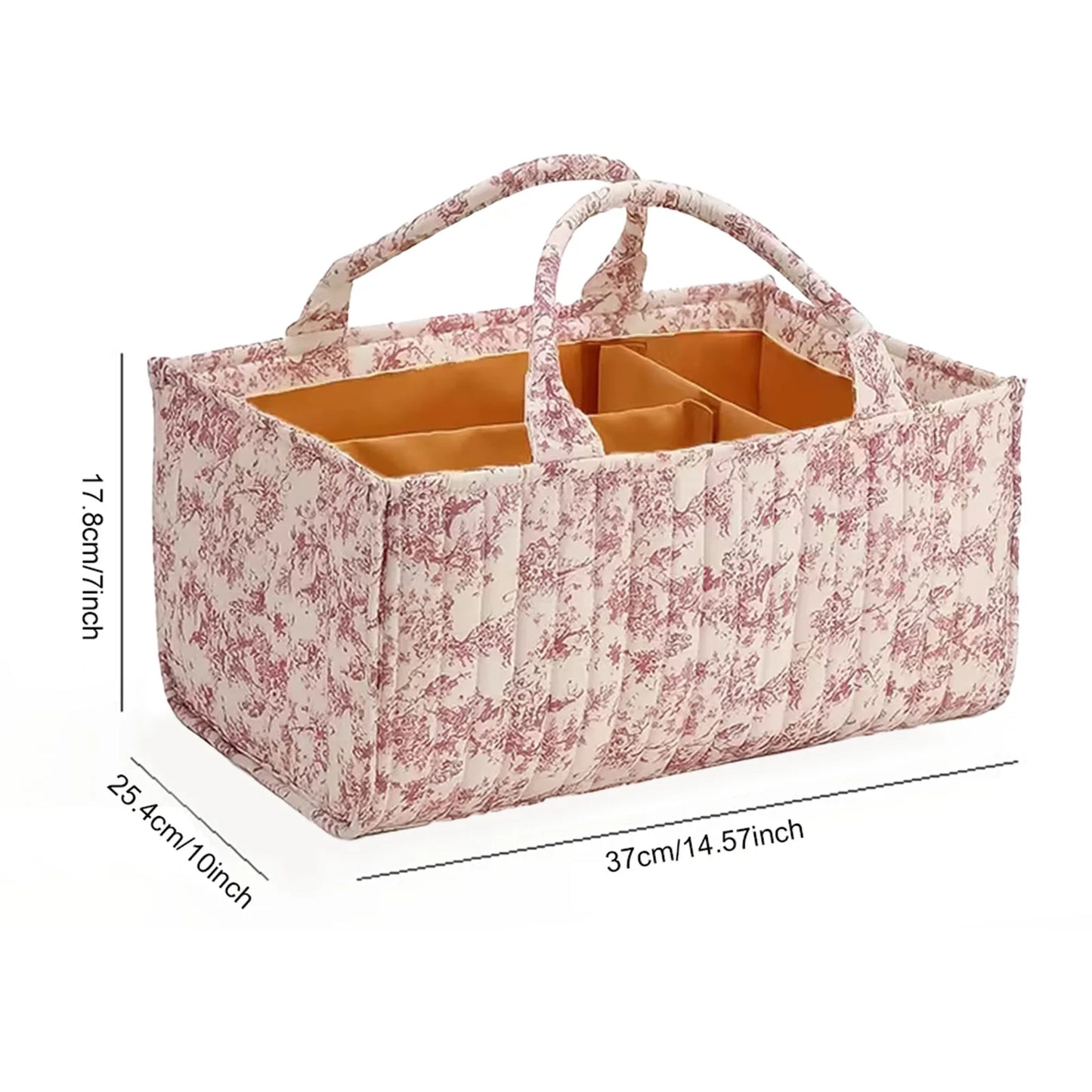 Baby Diaper Caddy Organizer with Dividers Portable Floral Quilted Foldable Nursery Storage Basket for Car Travel Newborn Items