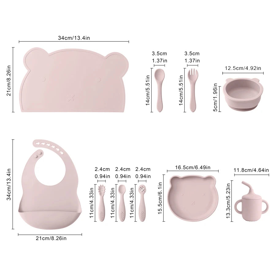 10Pcs Silicone Baby Tableware Set